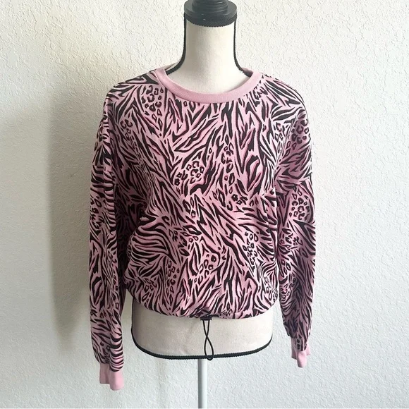H&M Divided Pink Zebra Print Cropped Sweater Size Small Animal Print Barbiecore - Picture 2 of 7